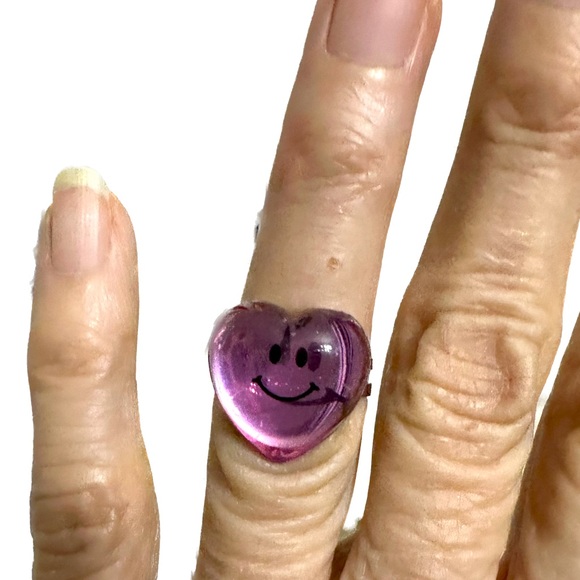 VTG RARE Y2K LISA FRANK PINK SMILEY HEART RING BLING JEWELRY VALENTINE GIFT LOVE - Picture 5 of 9